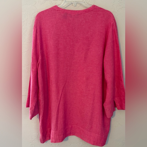Women's Lands' End Pink Tunic Linen Blend Top w/pockets, Sz L - Picture 2 of 5